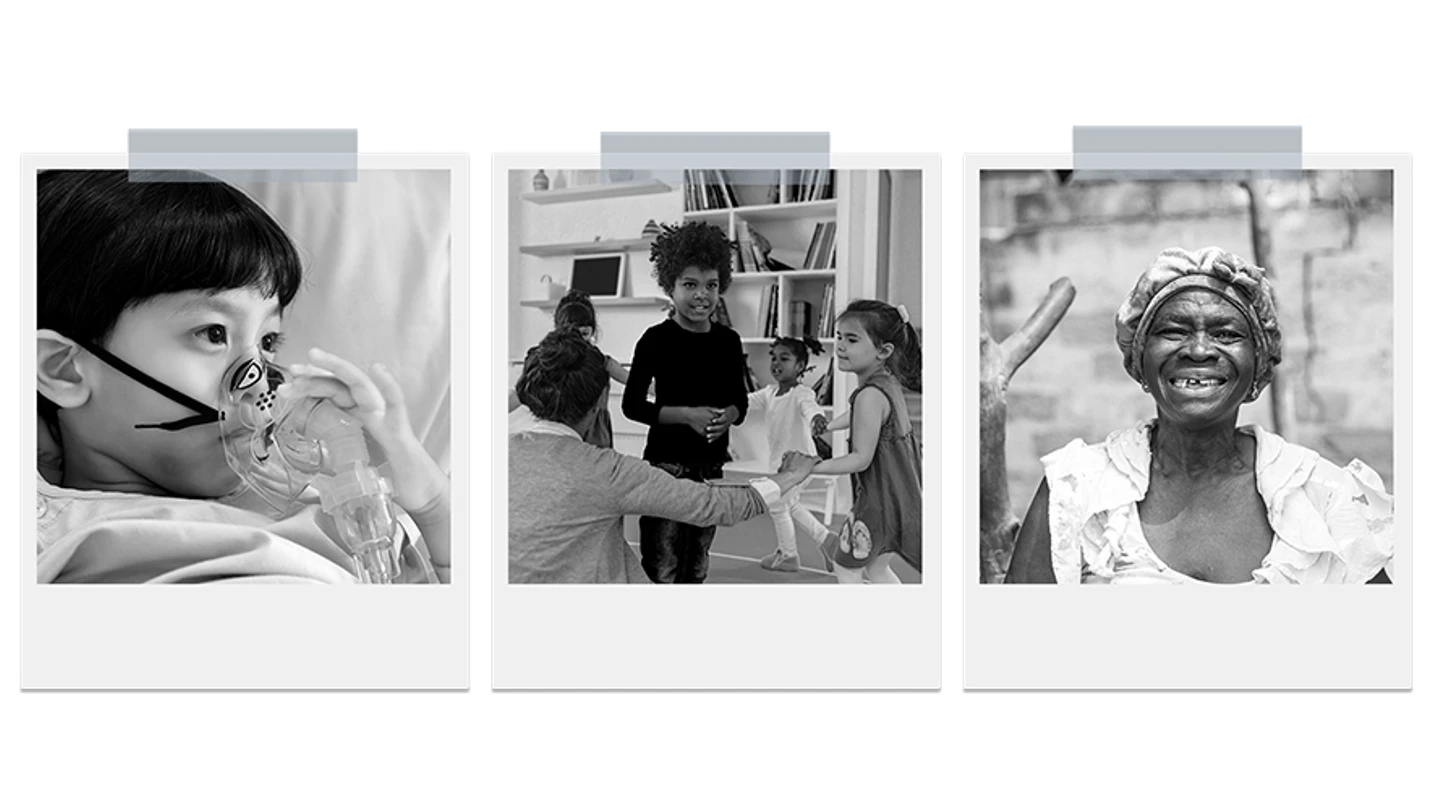 polaroid photos of three people